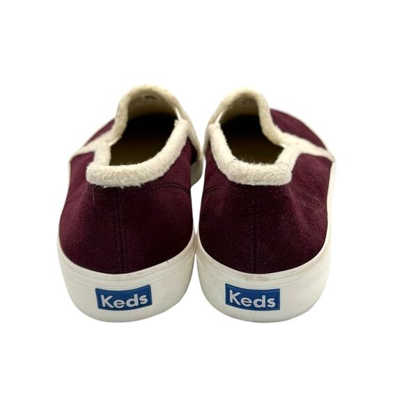 Keds Double Decker Maroon Maroon Suede Faux Shearling Lined Slip On Sneakers - Picture 7 of 13